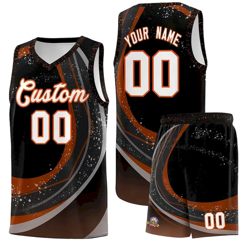 Custom Black Orange Personalized Galaxy Graffiti Pattern Sports Uniform Basketball Jersey