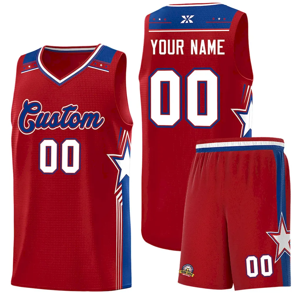 Custom Red Royal Star Graffiti Pattern Sports Uniform Basketball Jersey