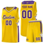 Custom Gold Purple Star Graffiti Pattern Sports Uniform Basketball Jersey