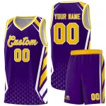 Custom Purple Gold Diamond Pattern Side Slash Sports Uniform Basketball Jersey