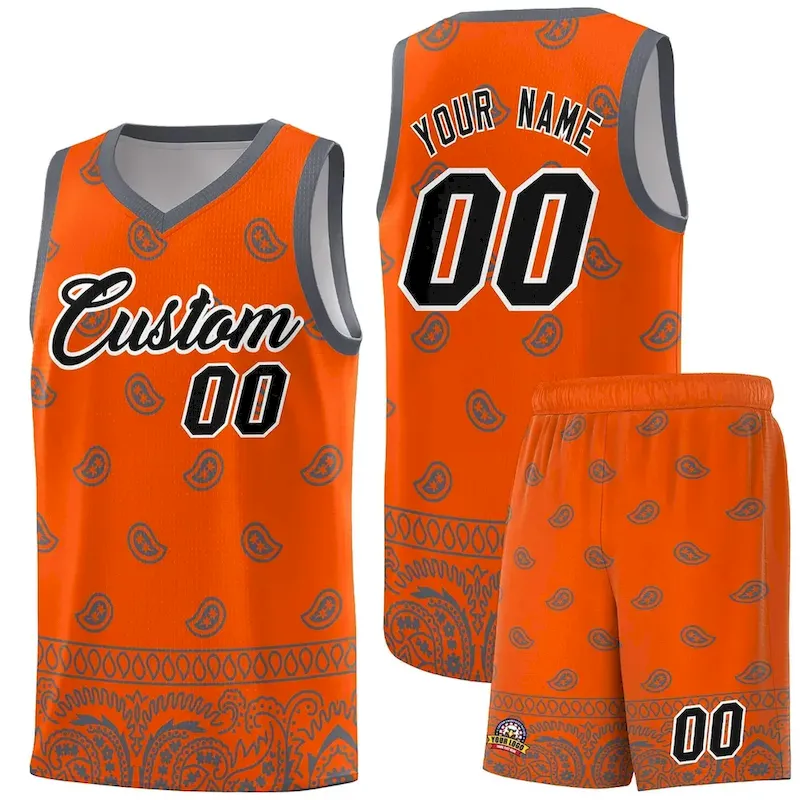 Custom Orange Dark Gray Personalized Cashew Pattern Sports Uniform Basketball Jersey