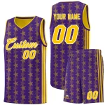 Custom Gold Purple Star Graffiti Pattern Sets Sports Uniform Basketball Jersey