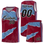 Custom Crimson Light Blue-Crimson Tear Graffiti Pattern Sports Uniform Basketball Jersey