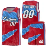 Custom Red Light Blue-Navy Tear Graffiti Pattern Sports Uniform Basketball Jersey