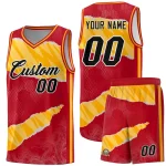 Custom Red Gold-White Tear Graffiti Pattern Sports Uniform Basketball Jersey