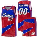 Custom Red Royal-Black Tear Graffiti Pattern Sports Uniform Basketball Jersey