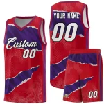 Custom Red Purple-Black Tear Graffiti Pattern Sports Uniform Basketball Jersey