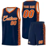 Custom Navy Orange Personalized Indians Pattern Sets Sports Uniform Basketball Jersey
