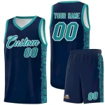 Custom Navy Aqua Personalized Indians Pattern Sets Sports Uniform Basketball Jersey