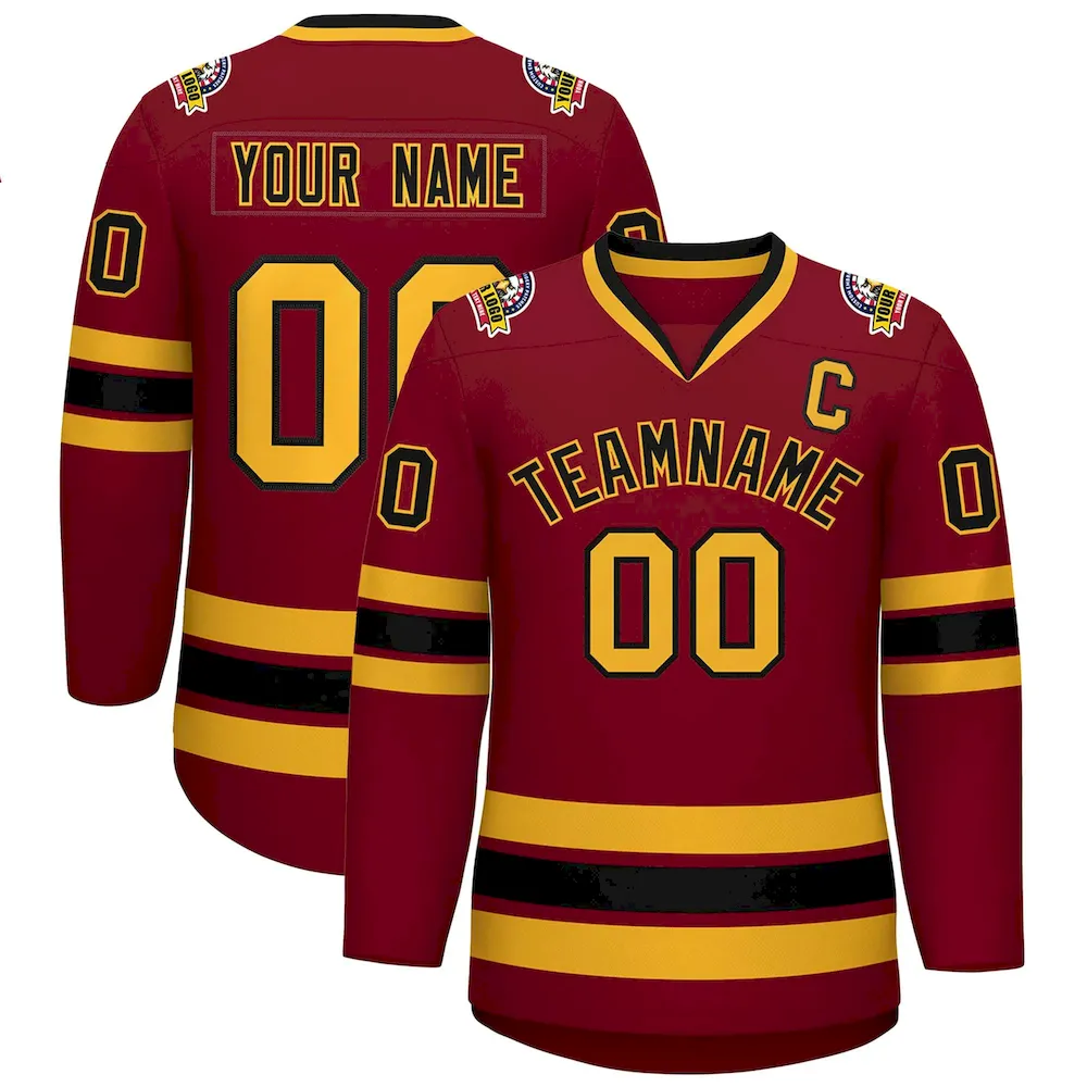 Custom Crimson Black-Gold Classic Style Hockey Jersey