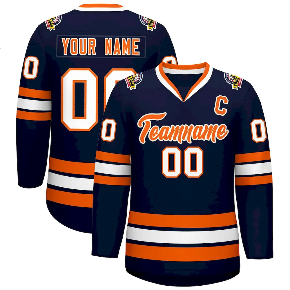 Custom Navy Orange-White Classic Style Hockey Jersey