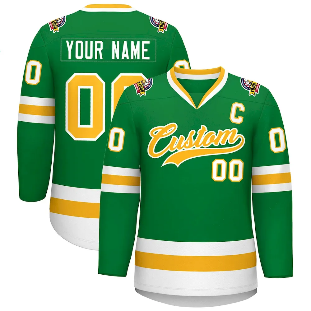 Custom Midnight Green Red Midnight Green-Khaki Classic Style Hockey Jersey