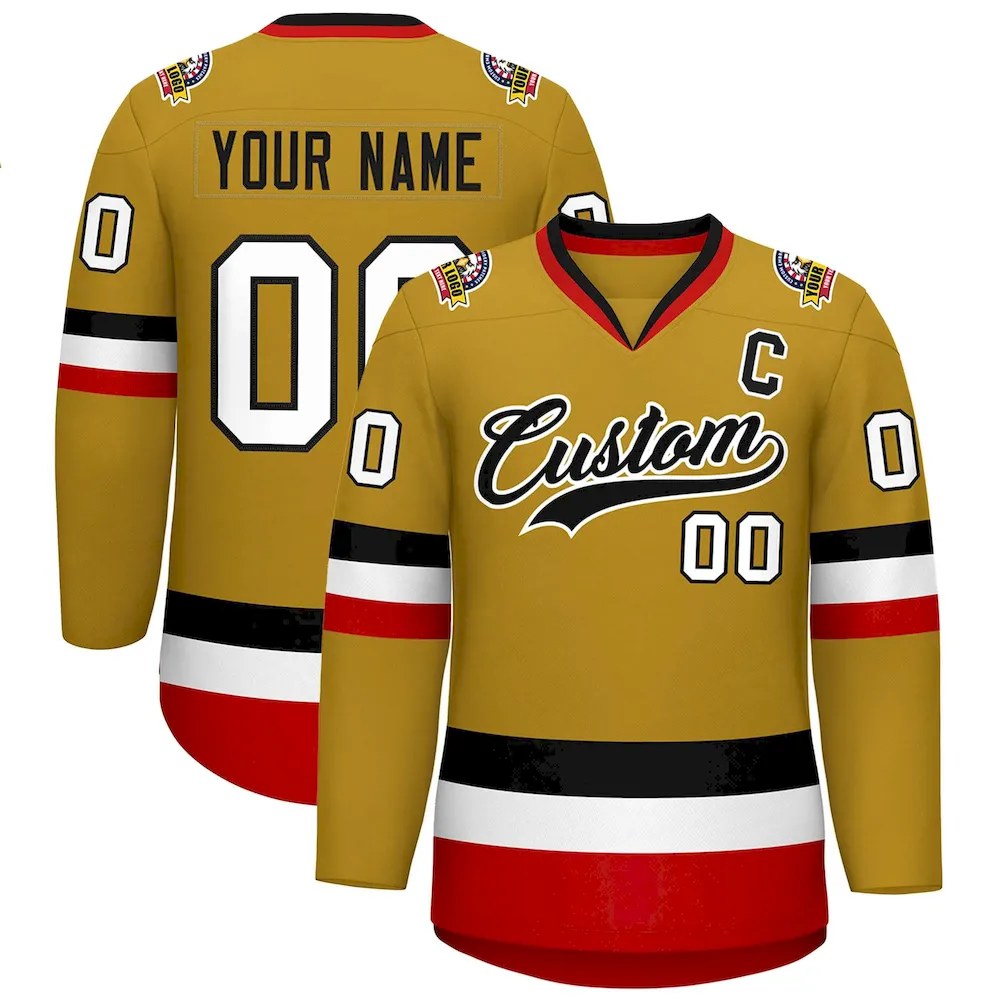 Custom Old Gold Black-White Classic Style Hockey Jersey