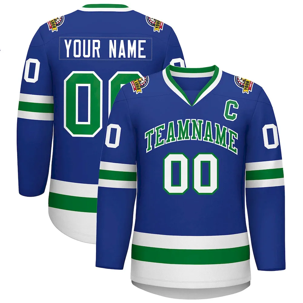 Custom Royal Kelly Green-White Classic Style Hockey Jersey