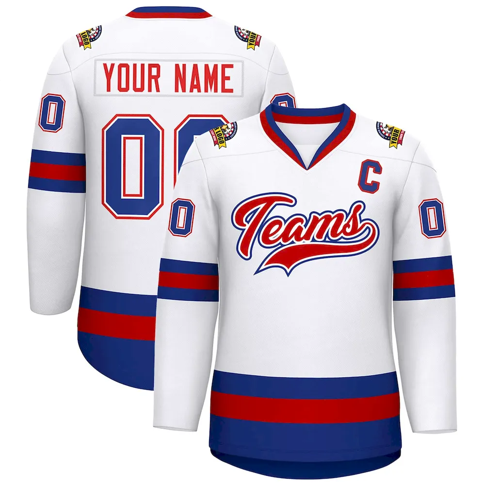 Custom White Red-White Classic Style Hockey Jersey