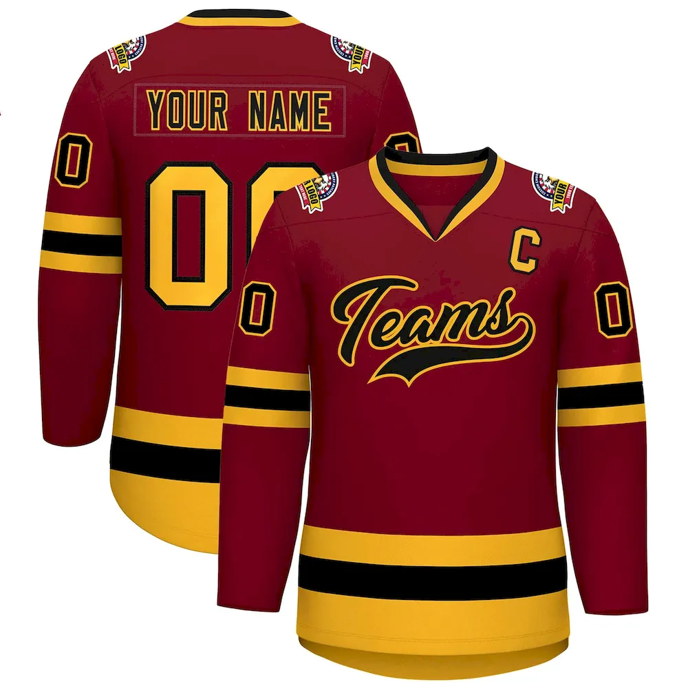 Custom Crimson Black-Gold Classic Style Hockey Jersey