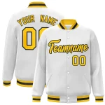 Custom White Gold-Black Classic Style Varsity Full-Snap Letterman Jacket