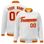 Custom White Red-Gold Classic Style Varsity Full-Snap Letterman Jacket