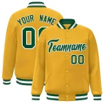 Custom Gold Green-White Classic Style Varsity Full-Snap Letterman Jacket