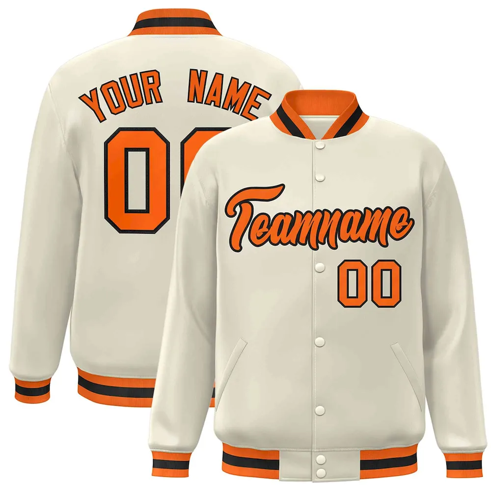 Custom Khaki Red-Black Classic Style Varsity Full-Snap Letterman Jacket