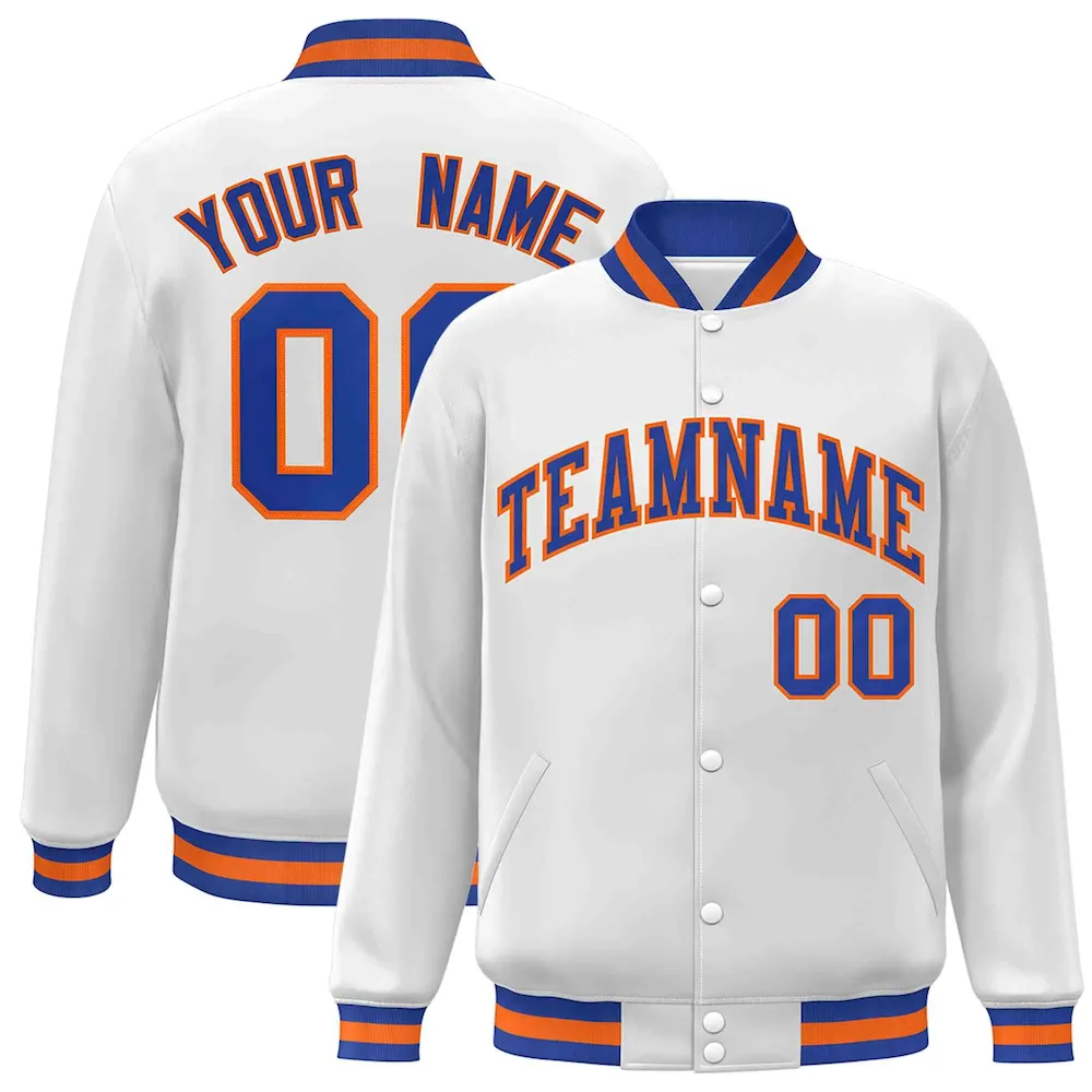 Custom White Royal-Red Classic Style Varsity Full-Snap Letterman Jacket