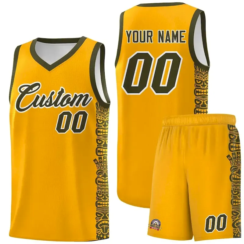 Custom Yellow Olive Personalized Indians Pattern Sets Sports Uniform Basketball Jersey