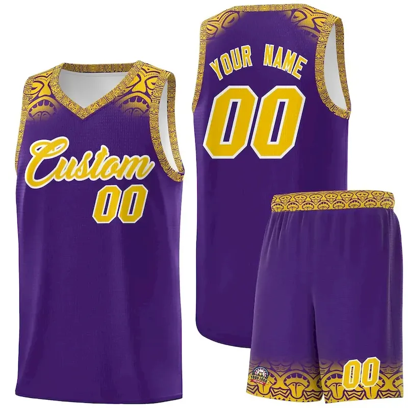 Custom Purple Gold Personalized Indians Print Sets Sports Uniform Basketball Jersey
