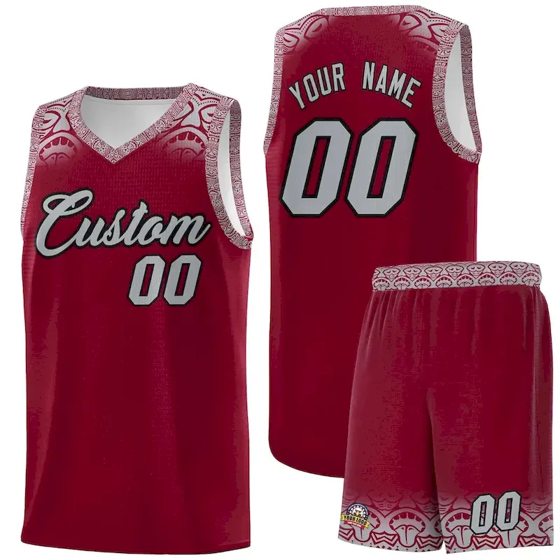 Custom Crimson Gray Personalized Indians Print Sets Sports Uniform Basketball Jersey