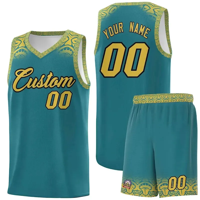Custom Aqua Orange Personalized Indians Print Sets Sports Uniform Basketball Jersey