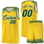 Custom Gold Green Personalized Indians Print Sets Sports Uniform Basketball Jersey
