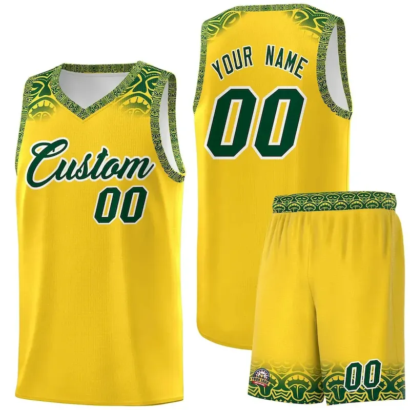 Custom Gold Green Personalized Indians Print Sets Sports Uniform Basketball Jersey