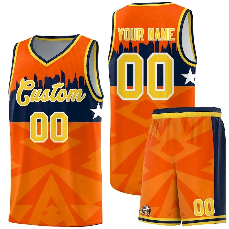 Custom Orange Personalized City Silhouette Pattern Sports Uniform Basketball Jersey