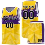 Custom Gold Personalized City Silhouette Pattern Sports Uniform Basketball Jersey