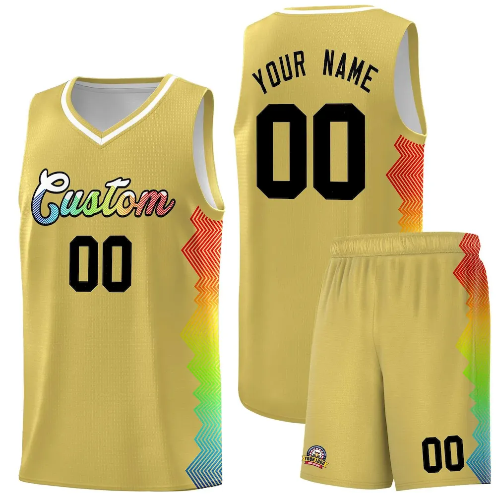 Custom Old Gold Denver Nuggets Rainbow Side Sports Uniform Basketball Jersey