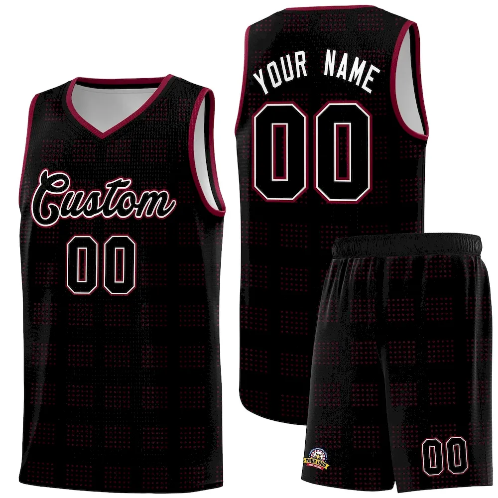 Custom Black Crimson Trailblazer Dot Pattern Sports Uniform Basketball Jersey