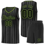 Custom Black Neon Green Vertical Striped Pattern Sports Uniform Basketball Jersey