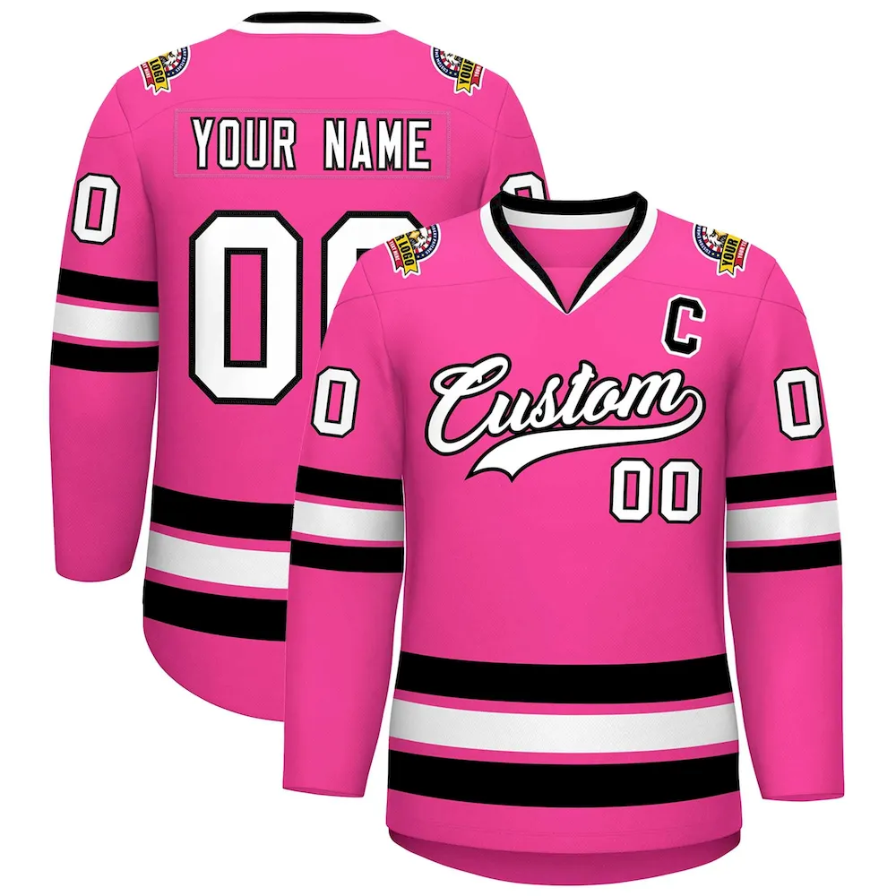 Custom Pink Black-White Classic Style Hockey Jersey