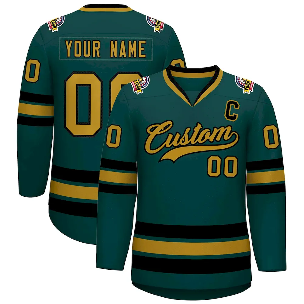 Custom Midnight Green Old Gold-Black Classic Style Hockey Jersey
