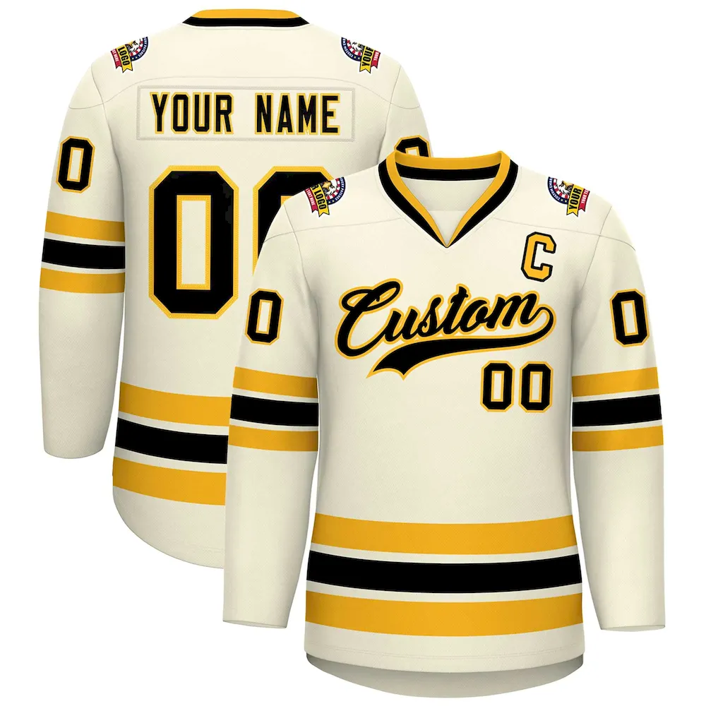 Custom Khaki Black-Gold Classic Style Hockey Jersey