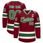 Custom Crimson Kelly Green-White Classic Style Hockey Jersey