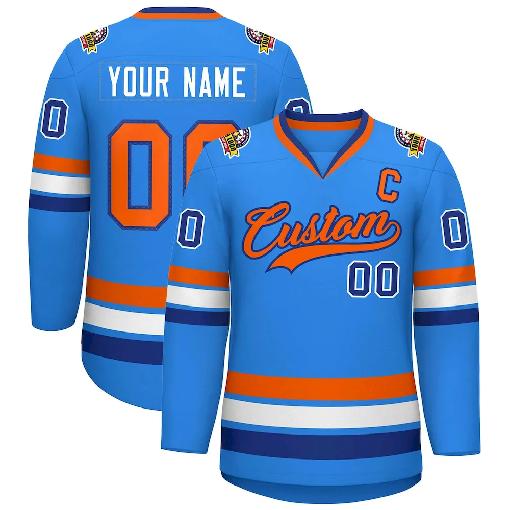 Custom Powder Blue Pink Black-White Classic Style Hockey Jersey
