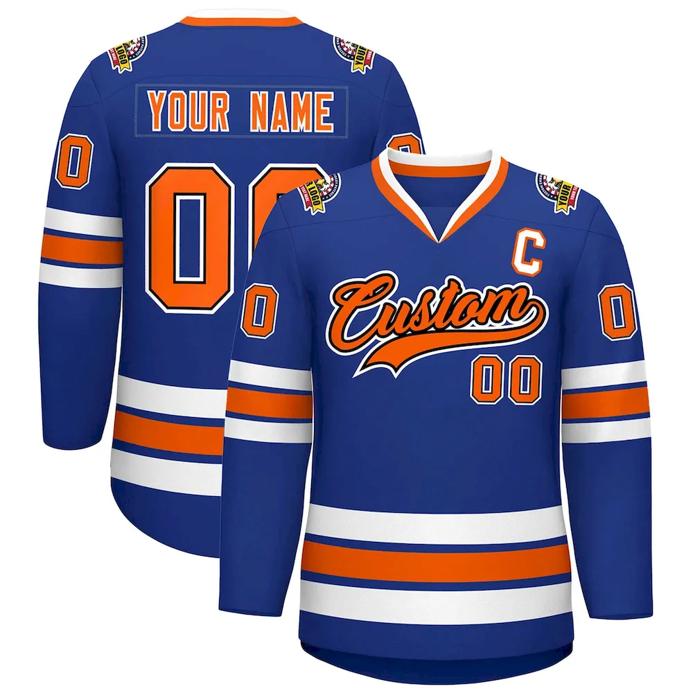 Custom Royal Orange Black-White Classic Style Hockey Jersey