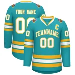 Custom Aqua White-Gold Classic Style Hockey Jersey