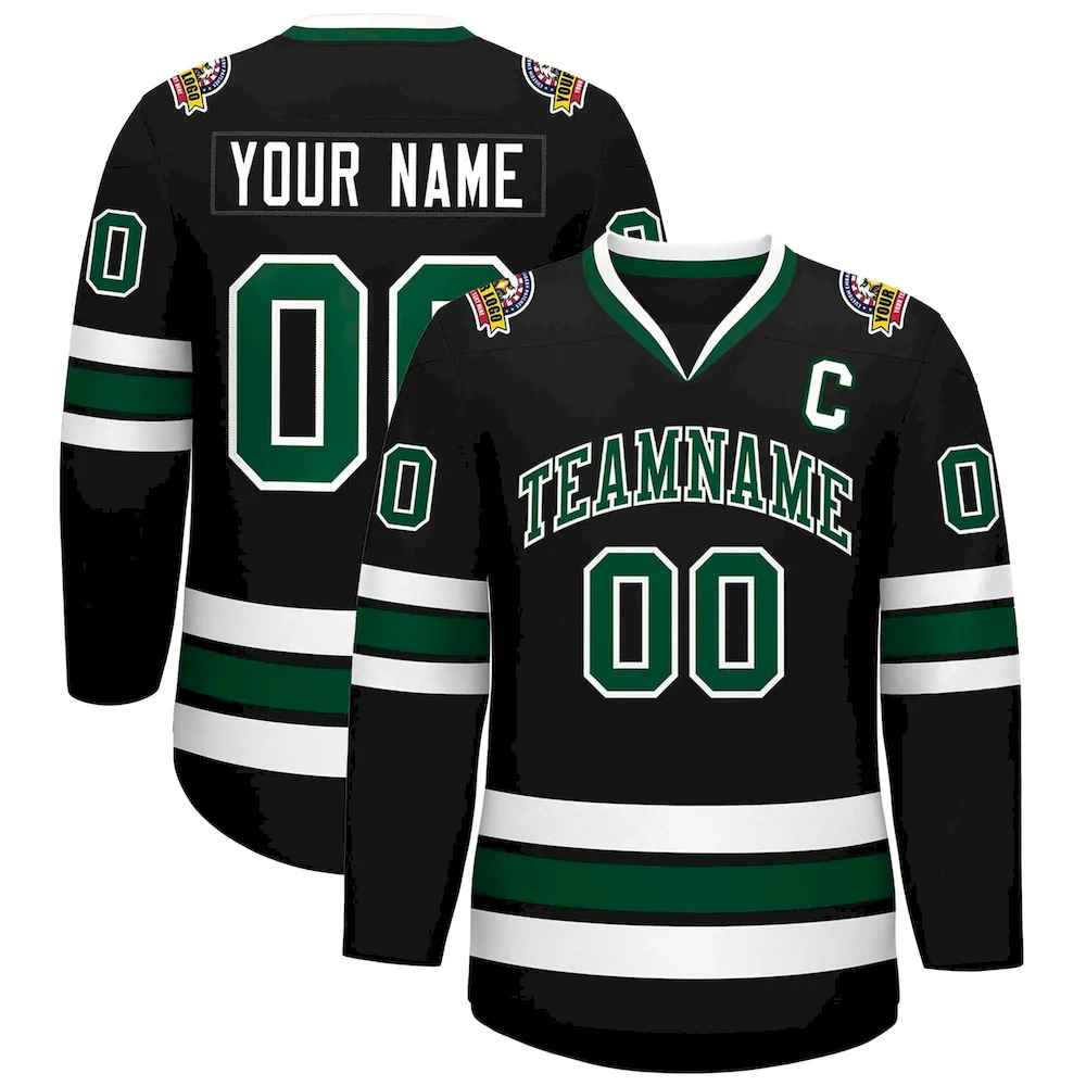 Custom Black Green-White Classic Style Hockey Jersey