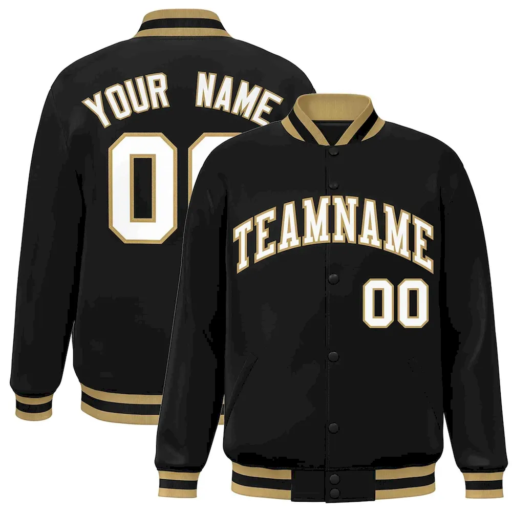 Custom Black Black-Gray Classic Style Varsity Full-Snap Letterman Jacket
