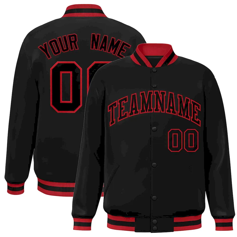 Custom Black Black-Red Classic Style Varsity Full-Snap Letterman Jacket