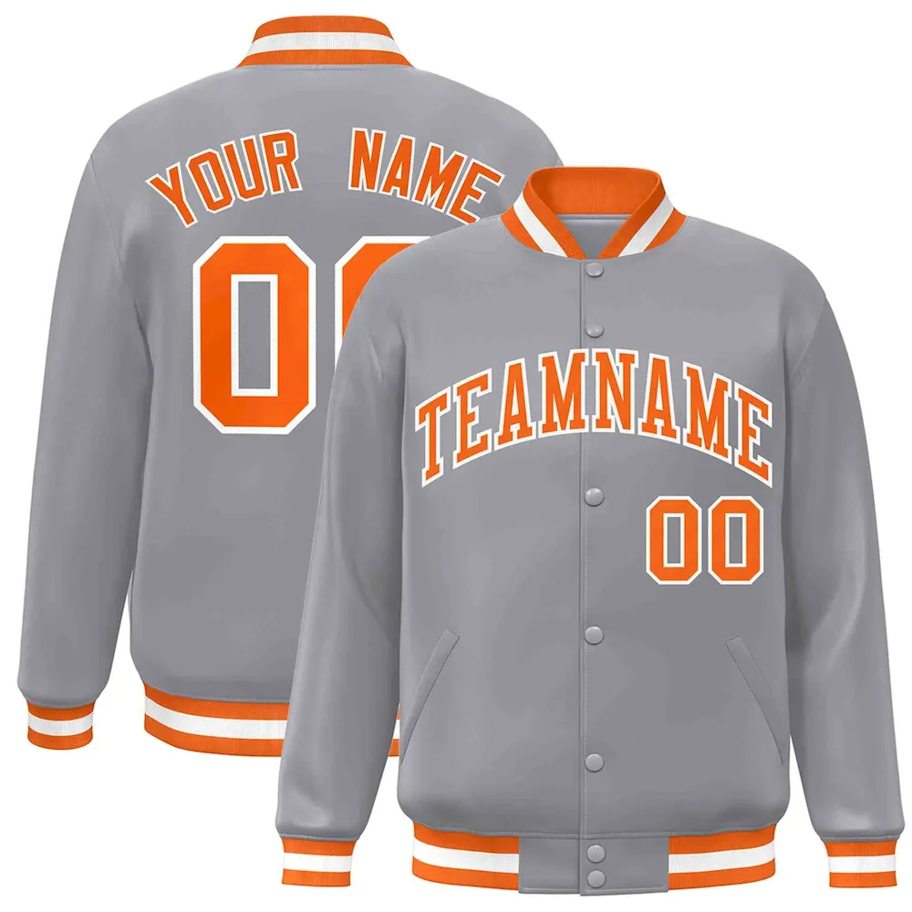 Custom Gray Orange-White Classic Style Varsity Full-Snap Letterman Jacket