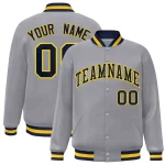 Custom Gray Navy-Gold Classic Style Varsity Full-Snap Letterman Jacket