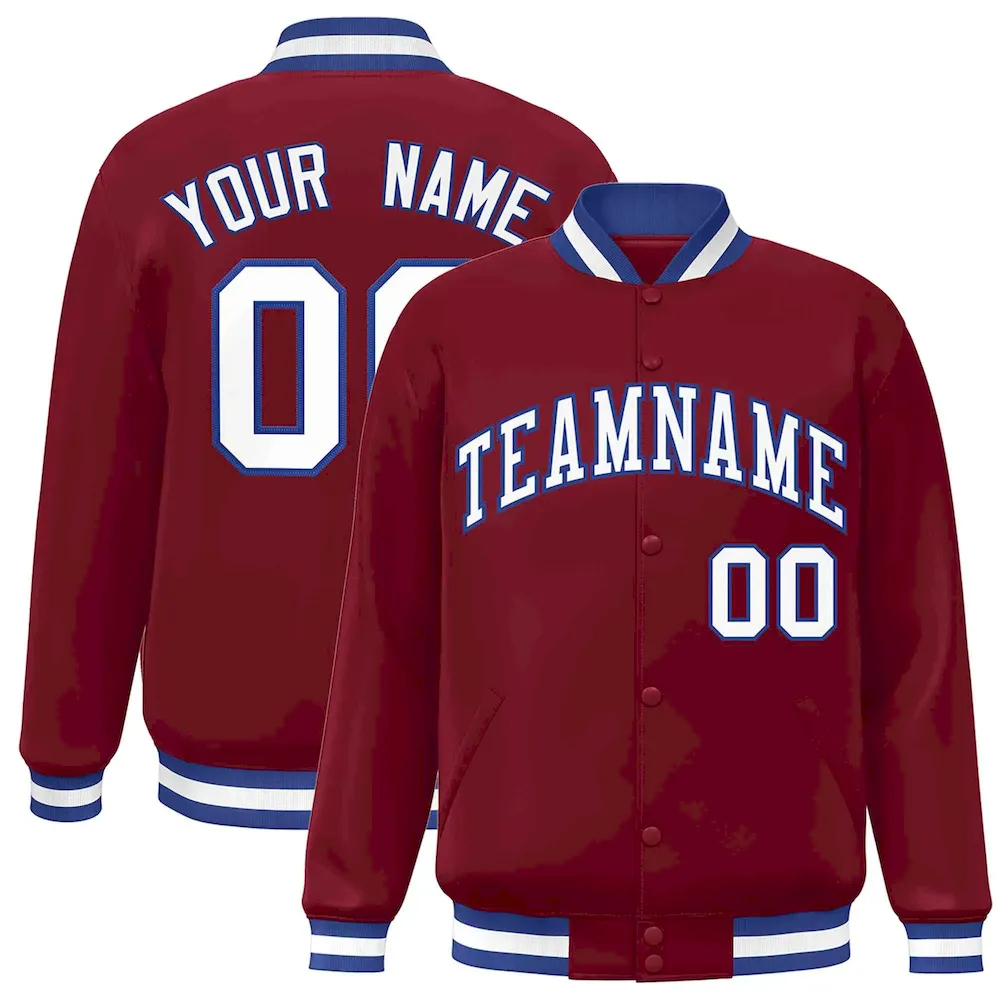 Custom Crimson White-Royal Classic Style Varsity Full-Snap Letterman Jacket