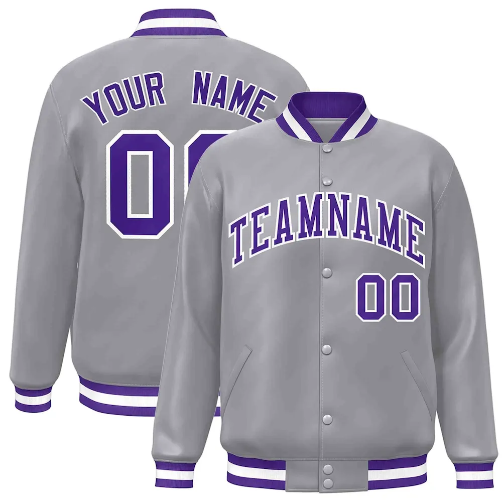 Custom White Black-Gray Classic Style Varsity Full-Snap Letterman Jacket